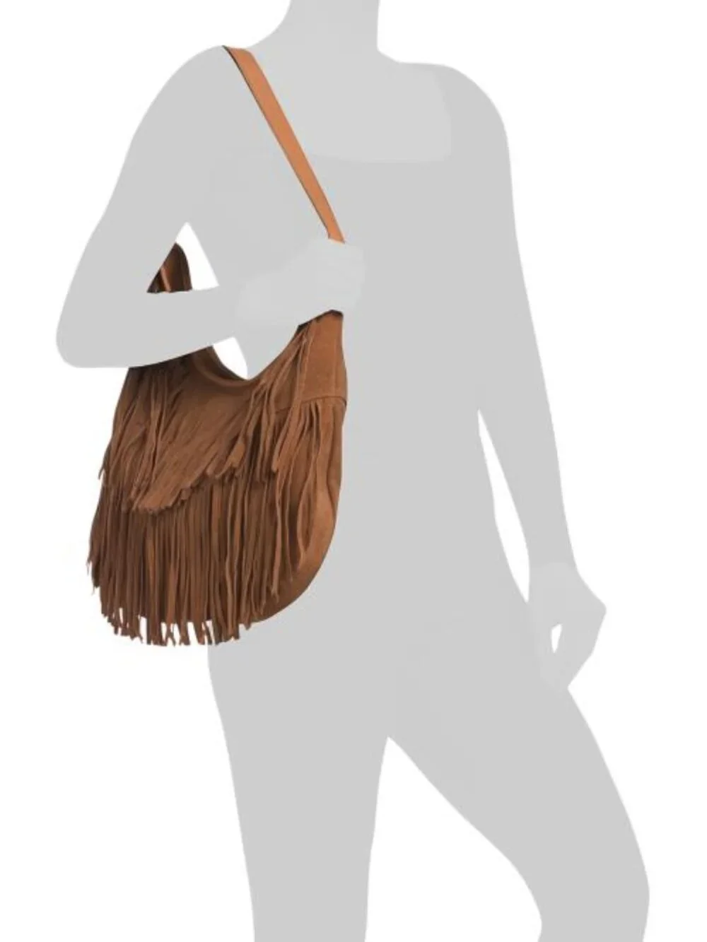 VILENCA Suede Allover Front Fringe Hobo